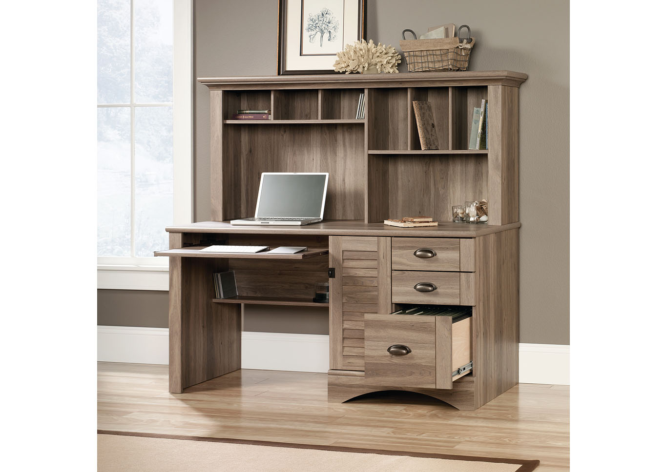 Harbor View Salt Oak Computer Desk W/Hutch,Sauder